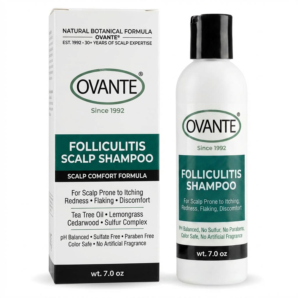 Ovante Folliculitis Scalp Shampoo – Extra Strength Shampoo for Itchy Scalp, Scalp Redness, Flaking, Folliculitis-Prone Scalp & Scalp Discomfort | Tea Tree, Lemongrass, Cedarwood & Sulfur Complex | 7.0 oz