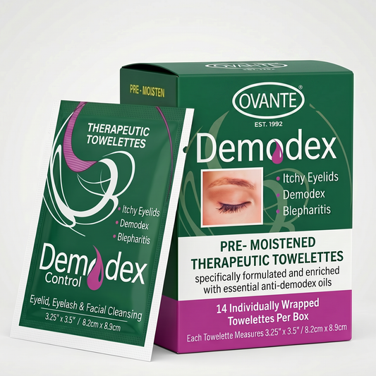 Demodex Control Therapeutic Towelettes – Pre-Moistened Eyelid, Eyelash & Facial Cleansing Wipes for Itchy Eyelids, Blepharitis & Demodex – 14 Individually Wrapped Towelettes | Ovante